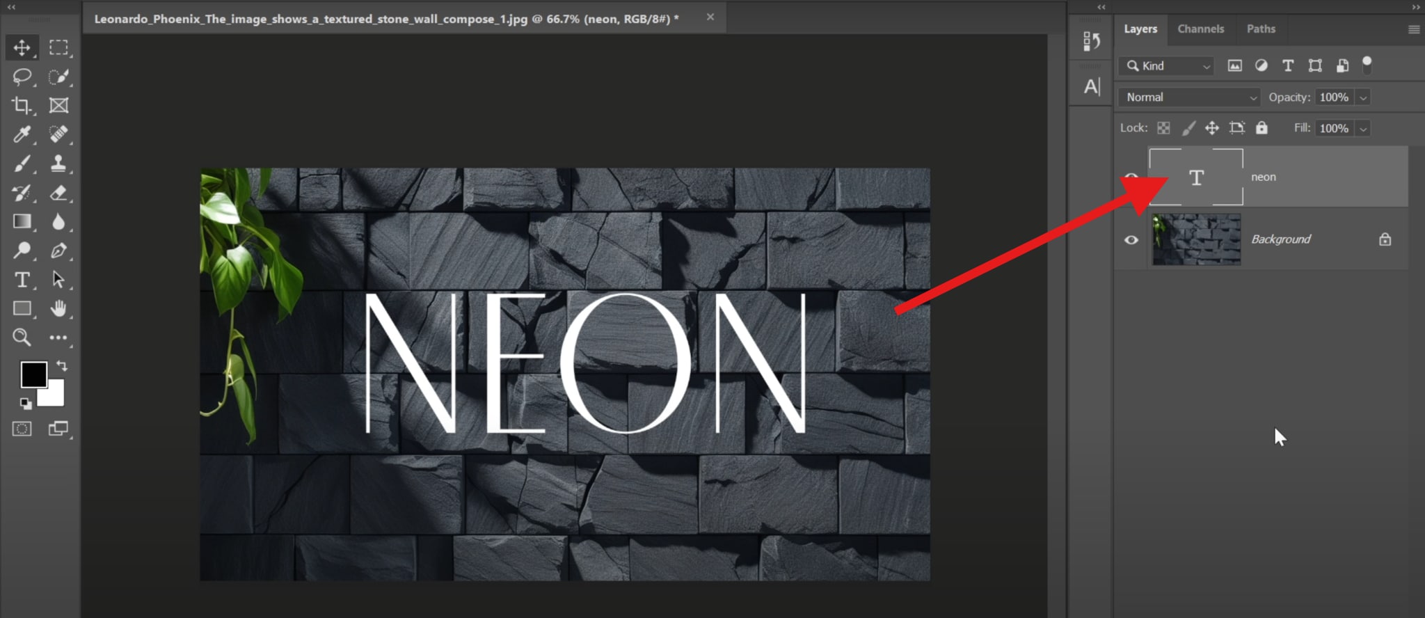 locate new text layer in photoshop