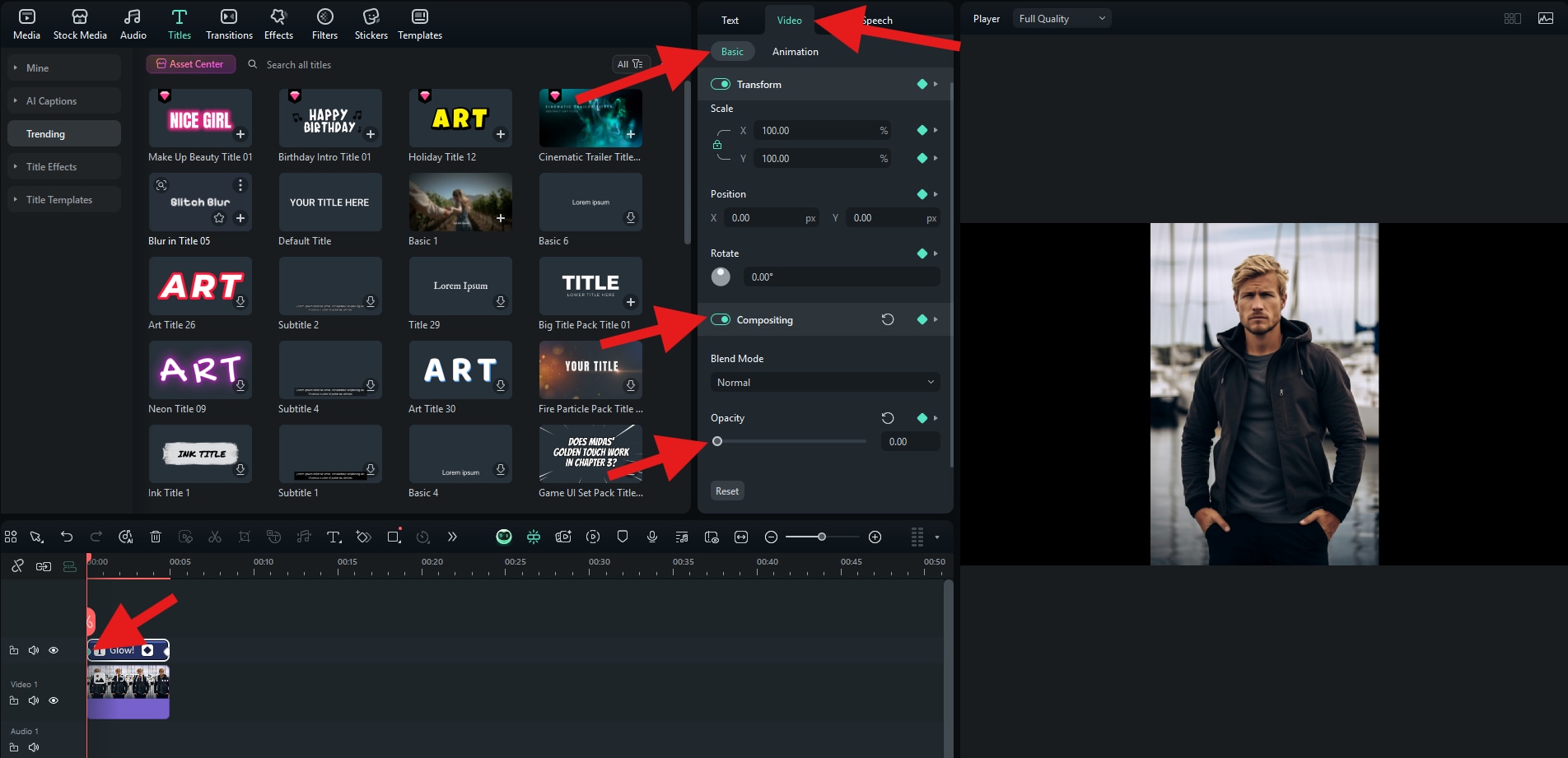 set opacity slider to zero keyframes
