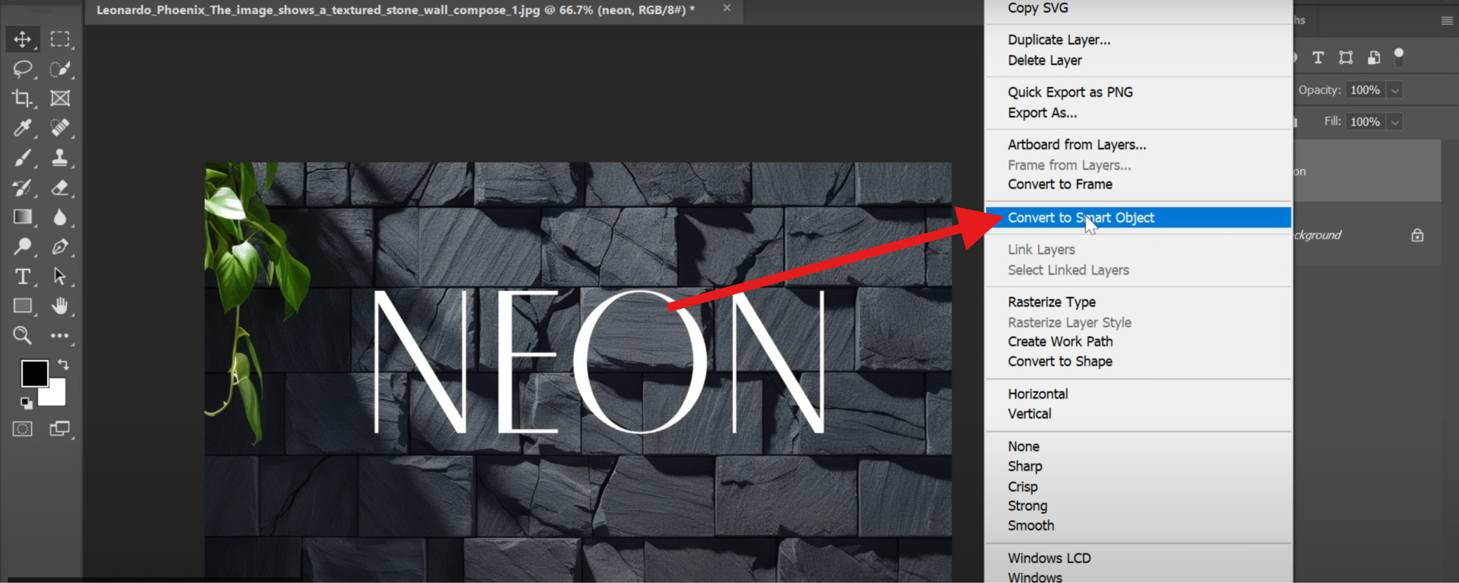 convert text layer to smart object