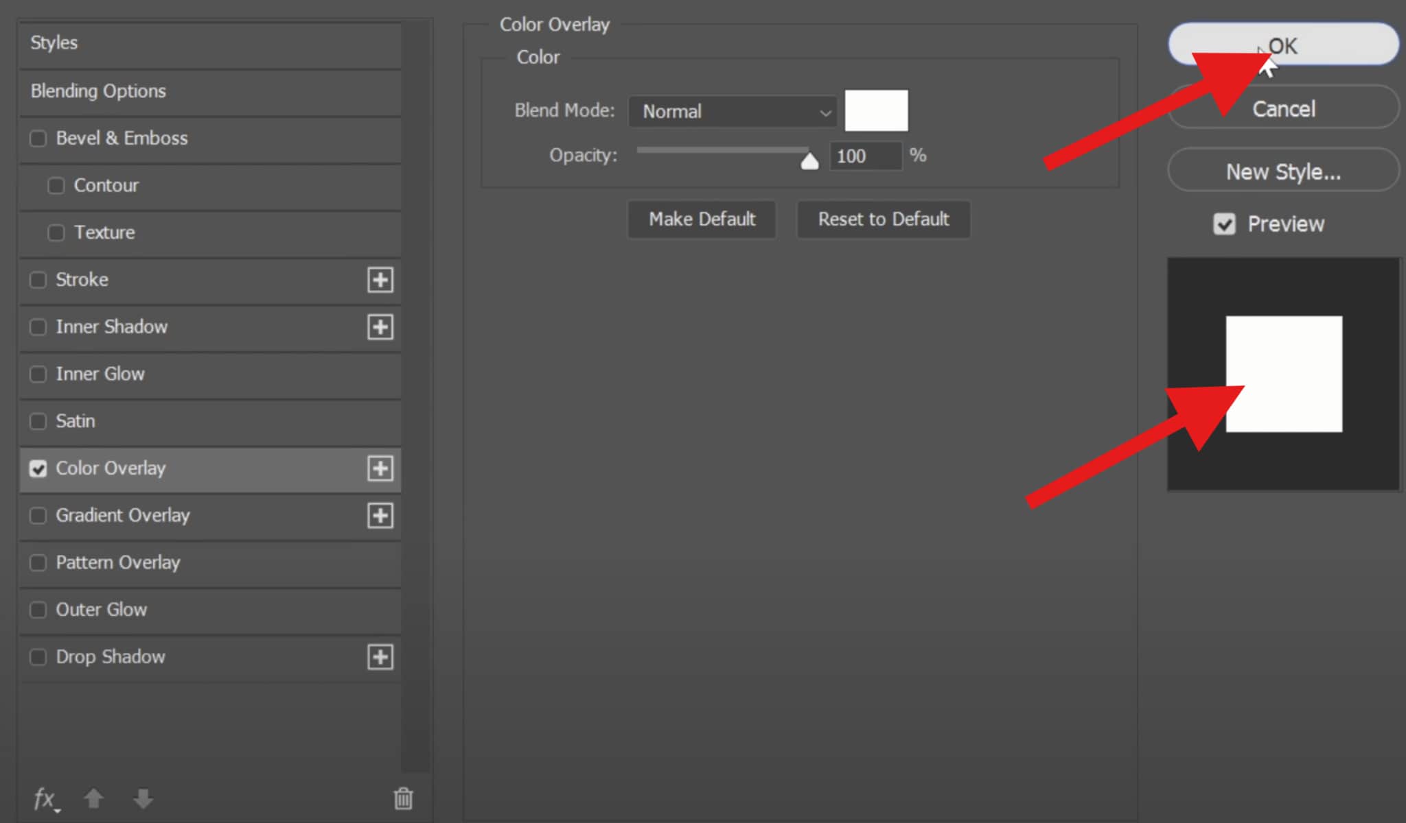 set color to white click ok