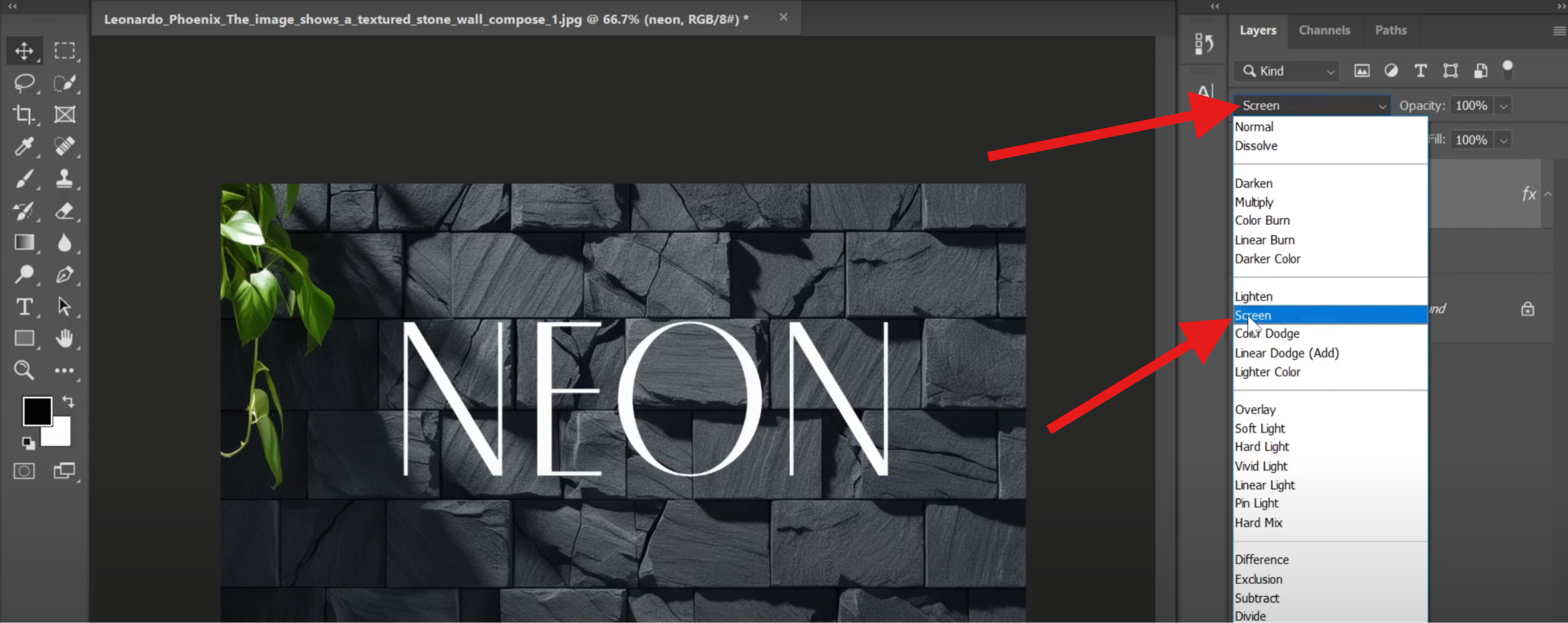 change blending mode to screen photoshop