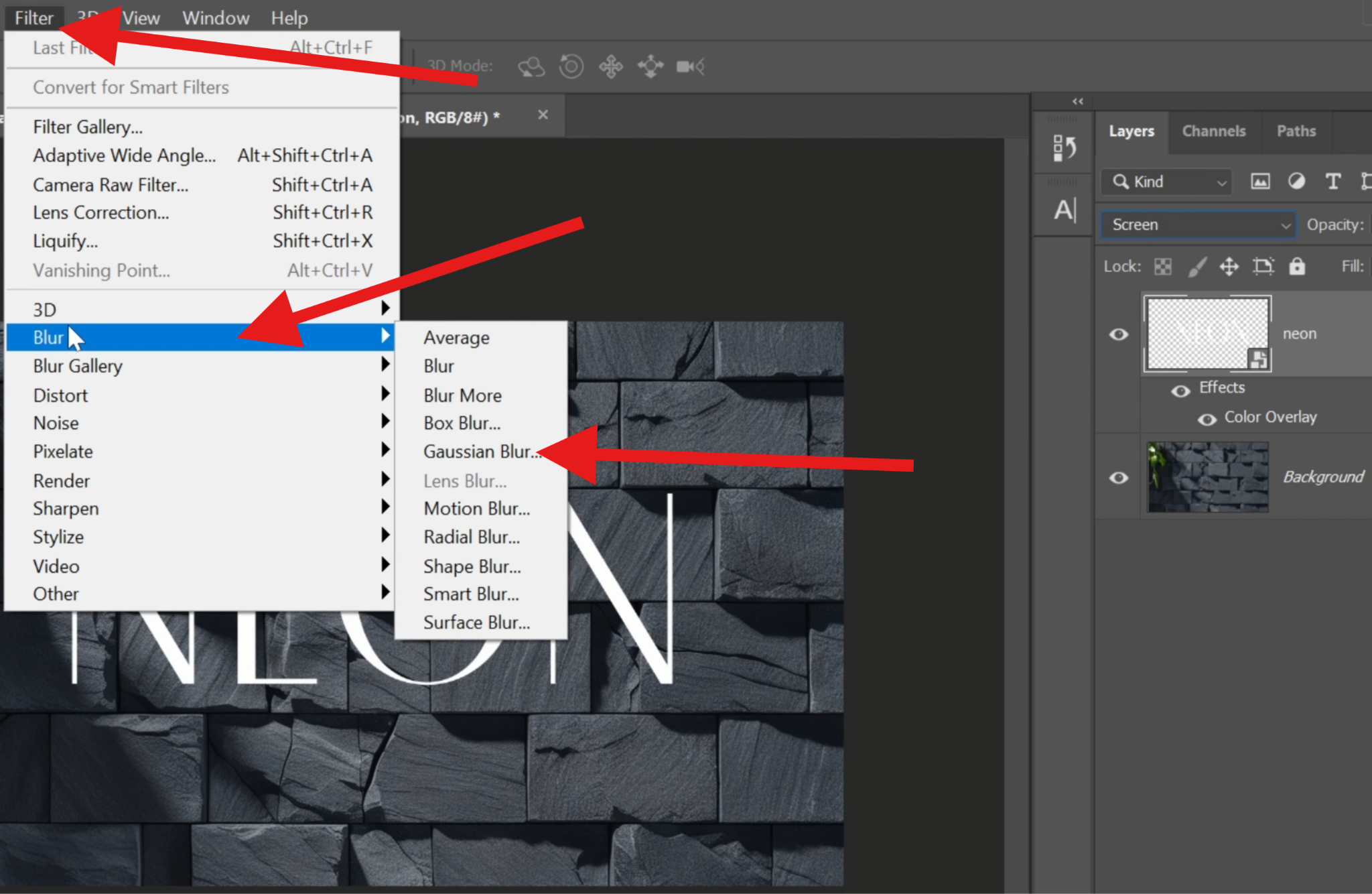 activate gaussian blur feature photoshop pc