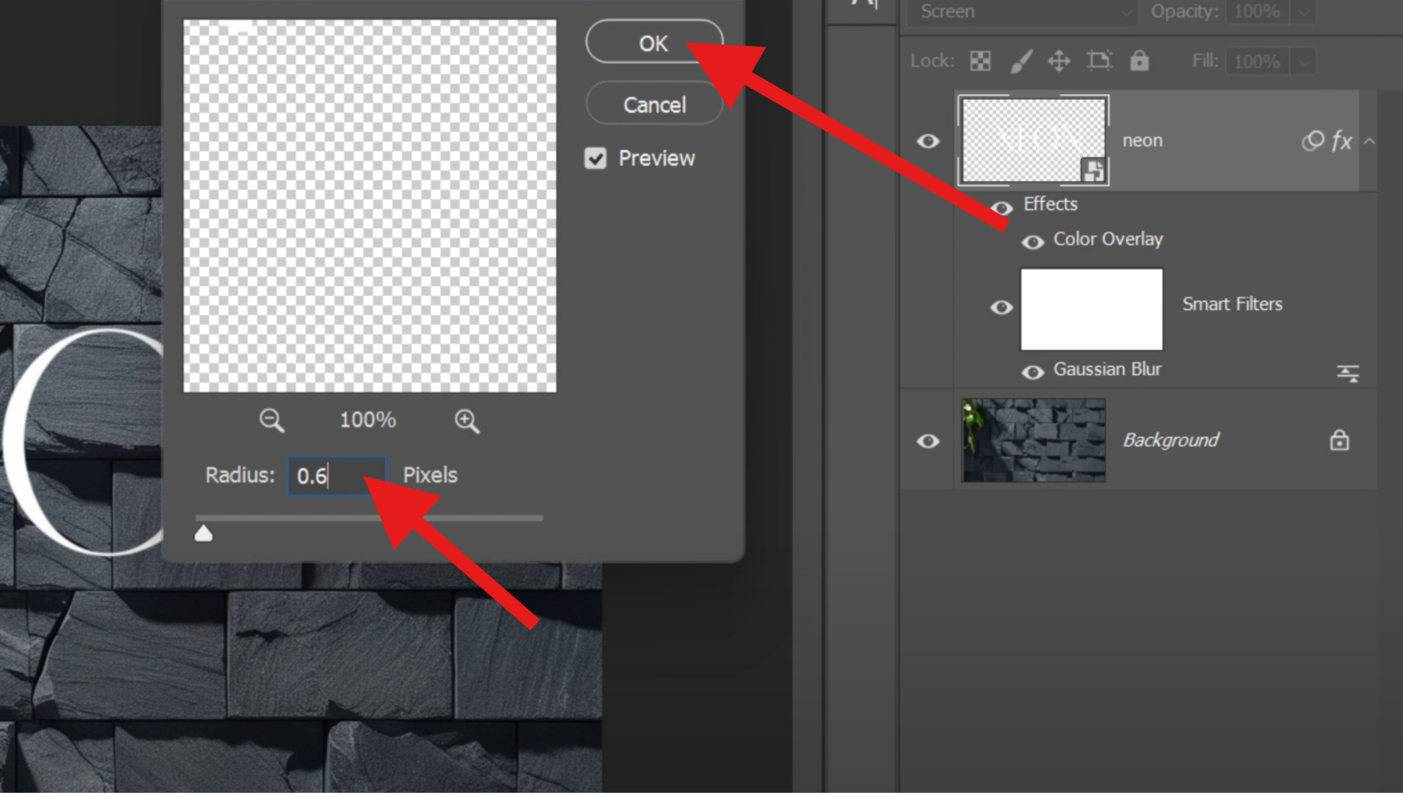 set gaussian blur pixel radius photoshop