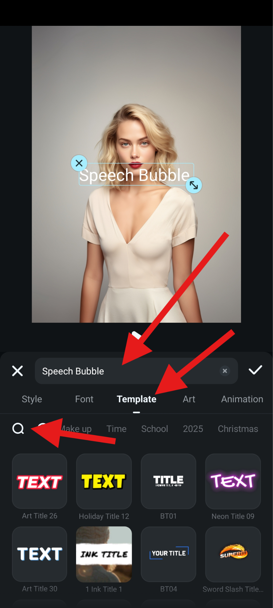 add text and search for templates