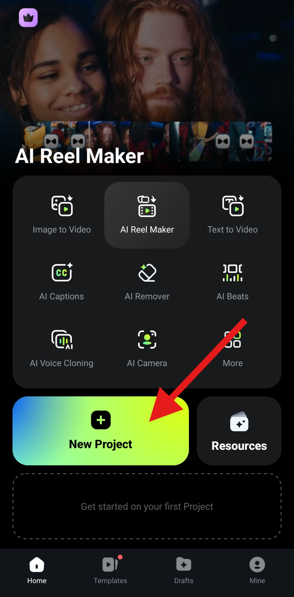 create a new project filmora mobile