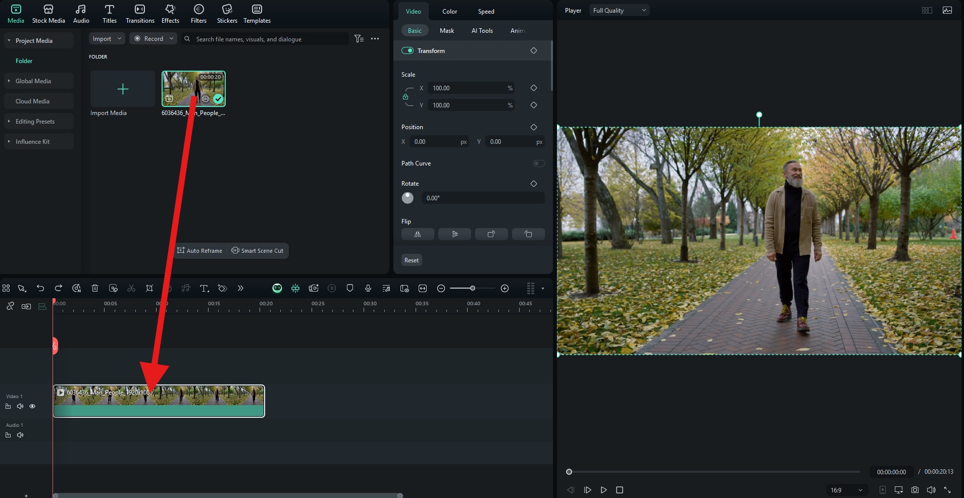 drag video to editing timeline filmora