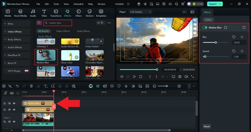 apply motion blur effect to timeline