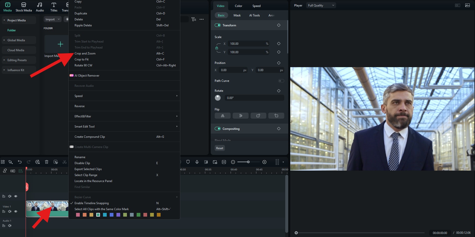 select and activate crop and zoom