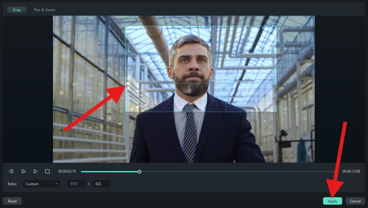 use crop and zoom feature filmora