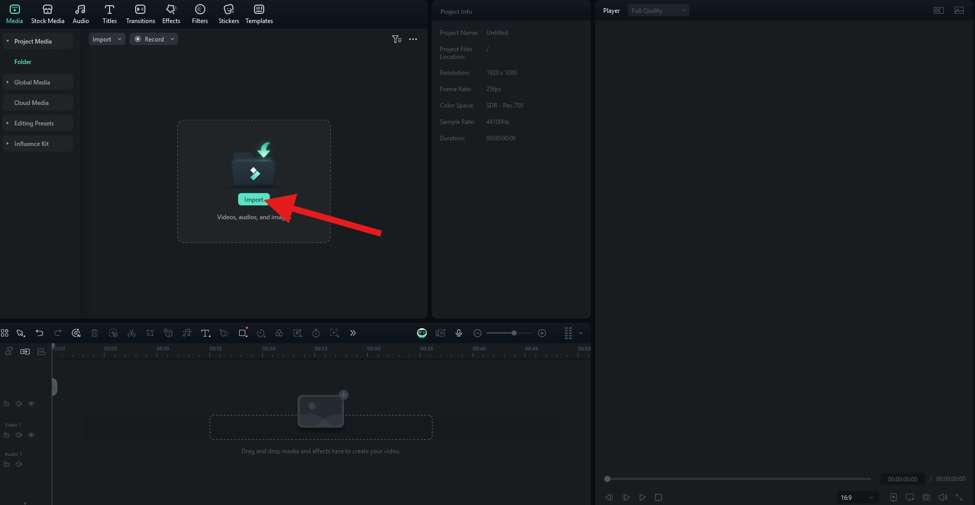import media files to filmora project