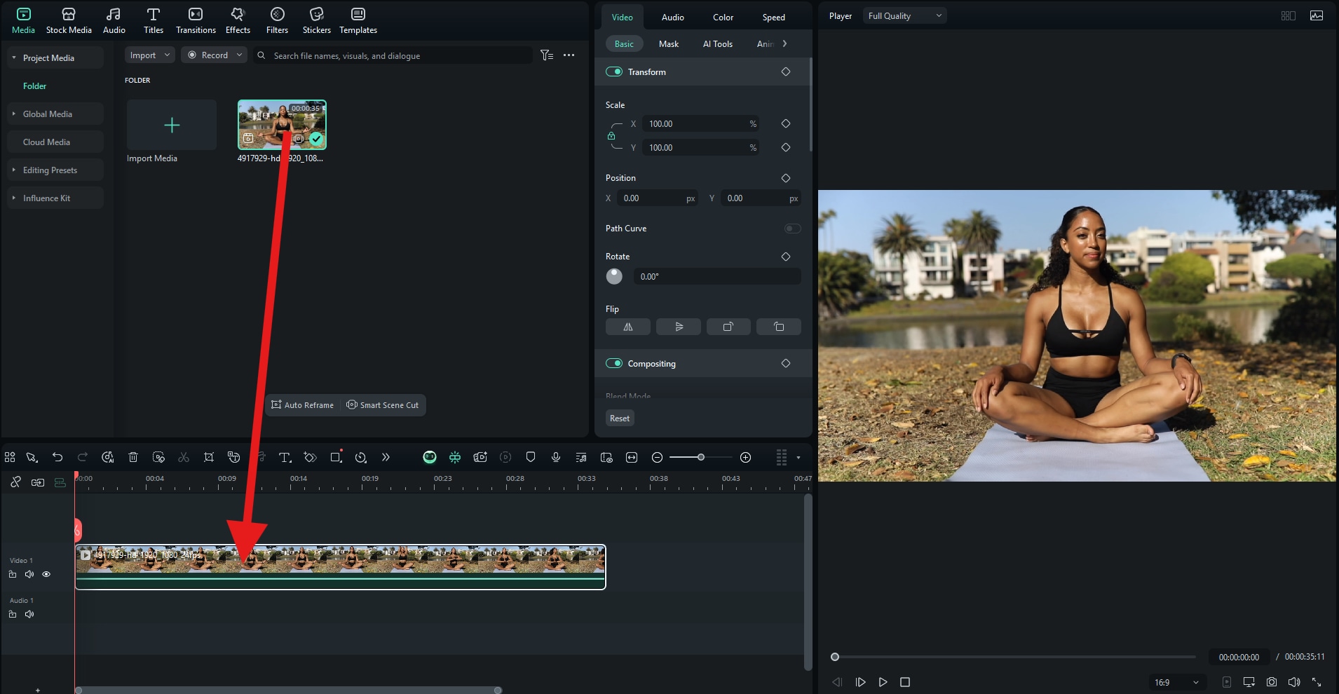 drag media files to timeline filmora
