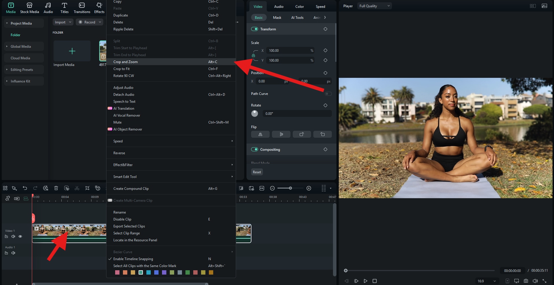 access the crop and zoom feature