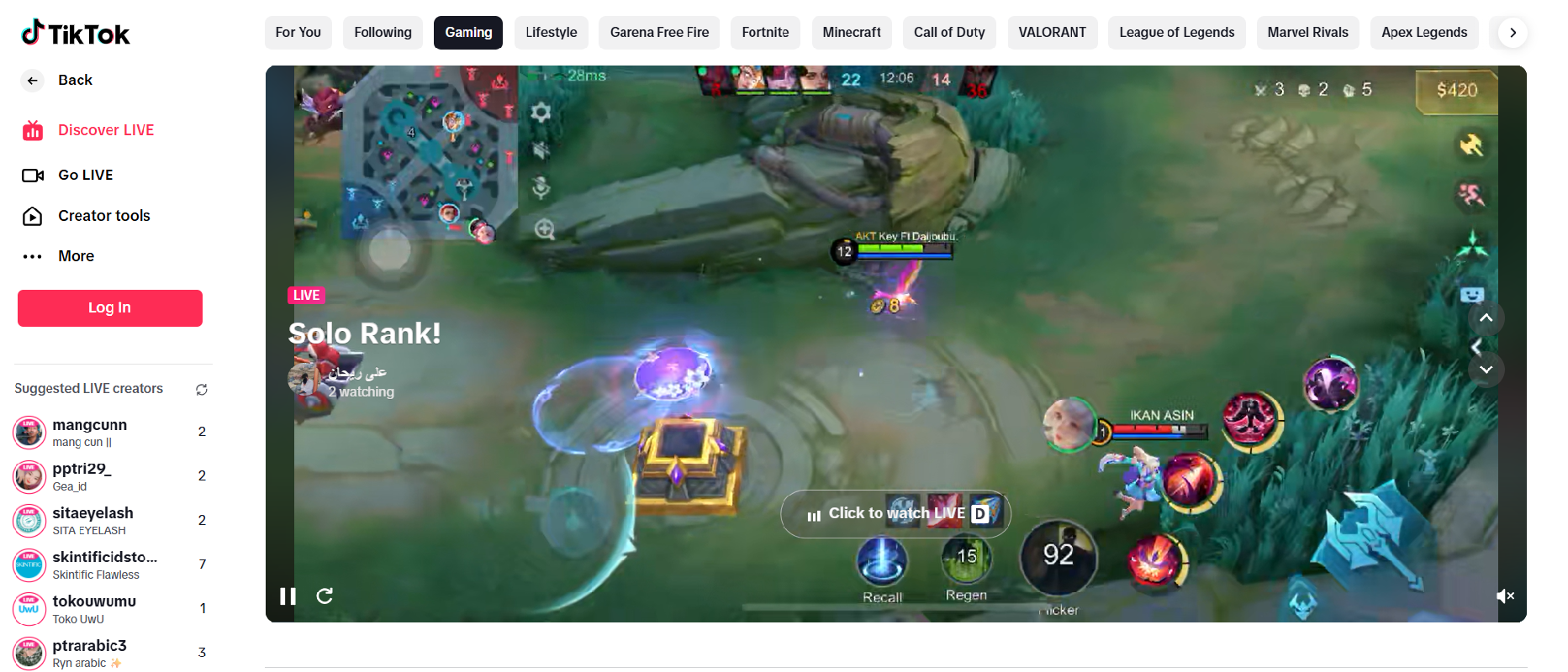 watch tiktok live without an account