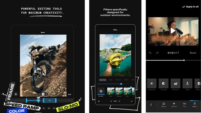editing tools in gopro quik app