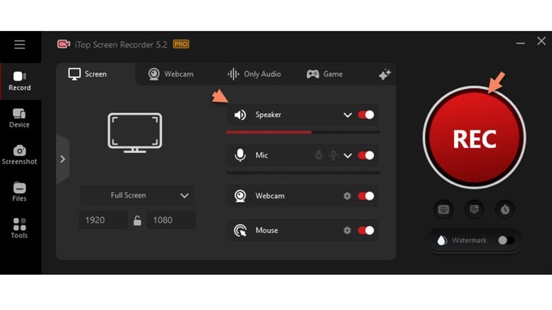 start recording screen with itop