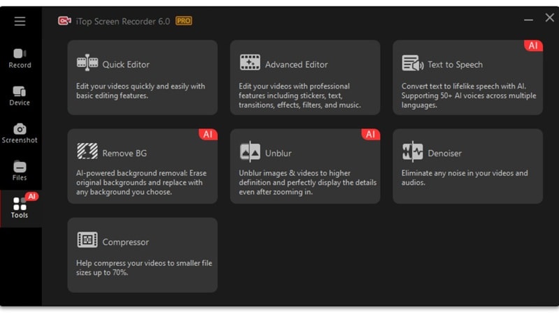 itop screen recorder ai features