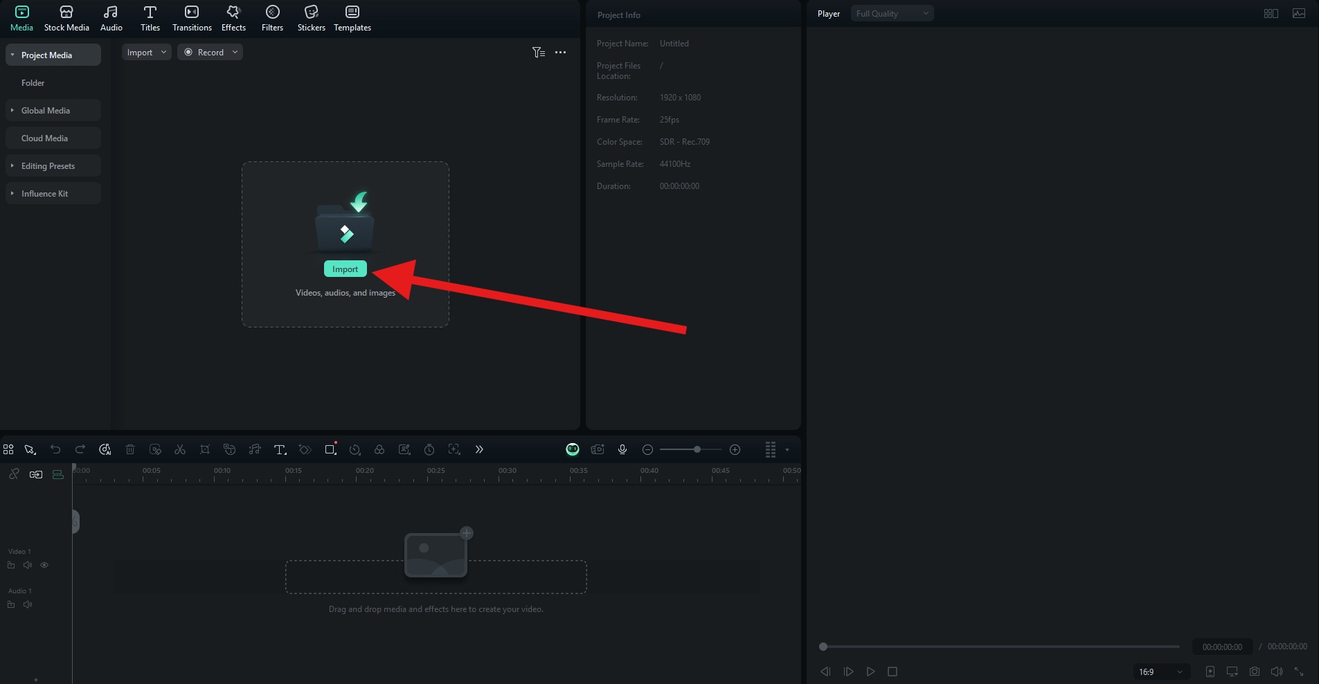 import media files to filmora project pc