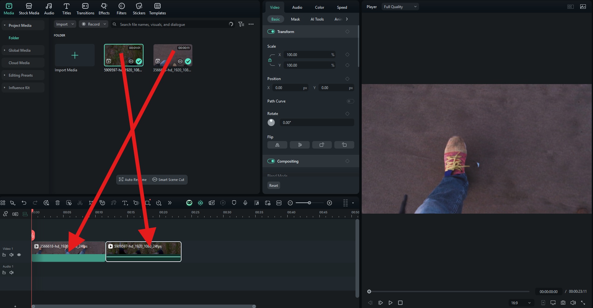 drag media files to editing timeline