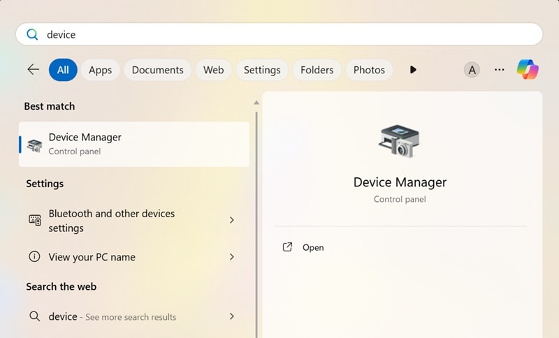 open device managers on windows