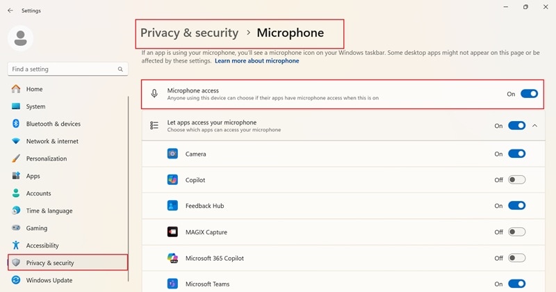 turn on your microphone settings