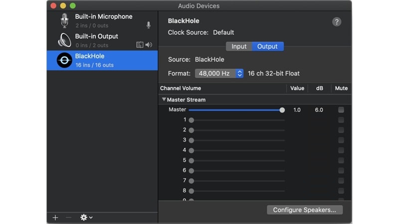 set blackhole as audio output