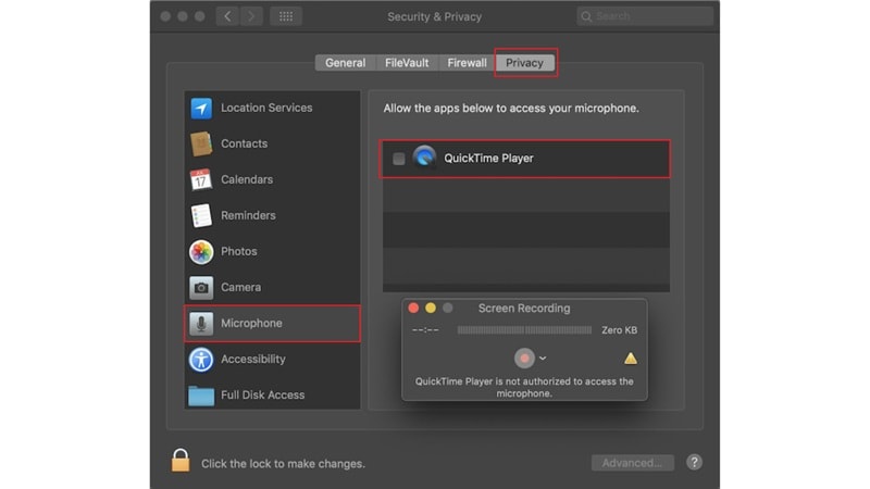 enabled quicktime microphone