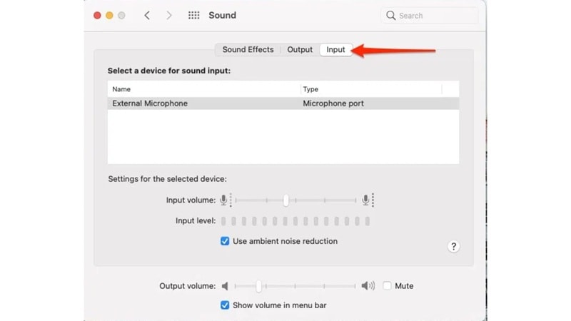modify sound input settings