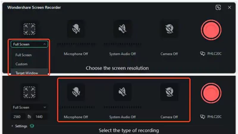 adjust settings for recording