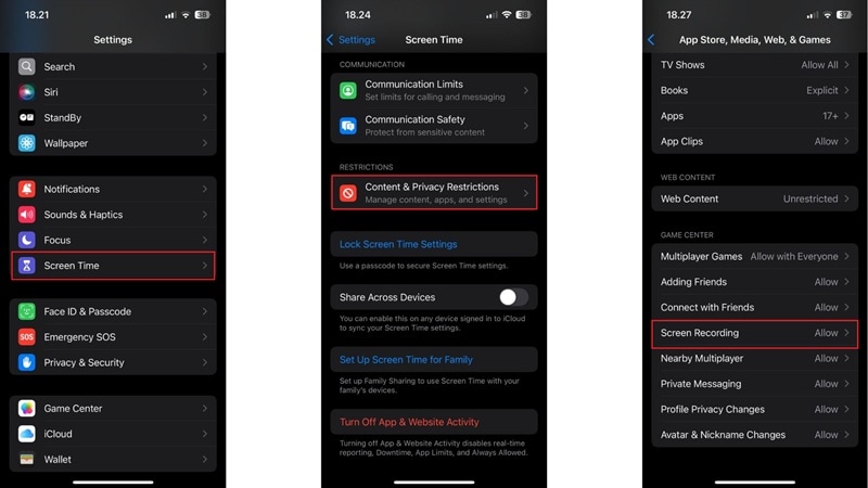 check screen recording restrictions