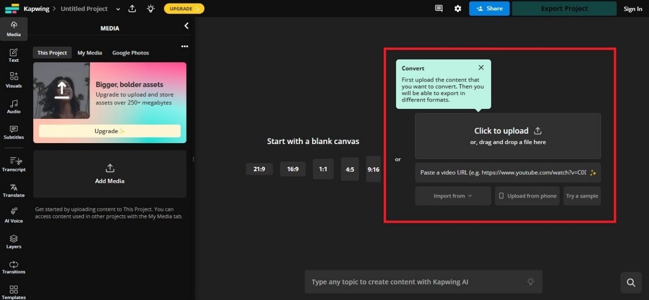 upload images to convert to video