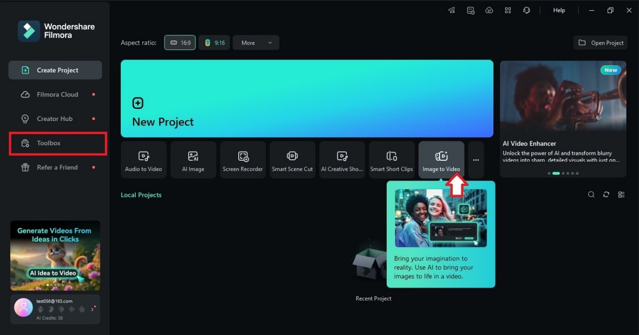 filmora create new project