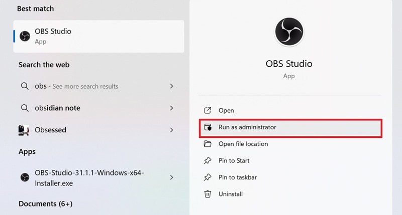 run obs as administrator