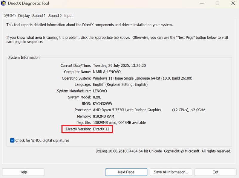 check directx version