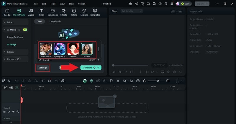 modify settings and generate