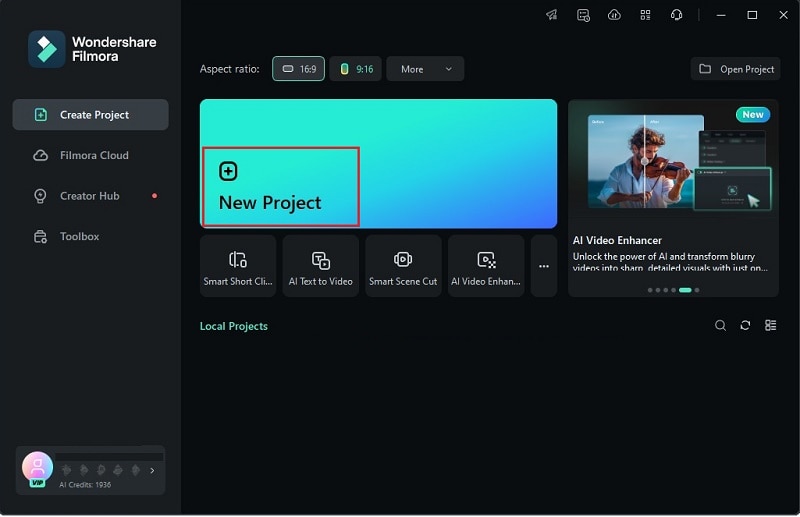 start new project on filmora