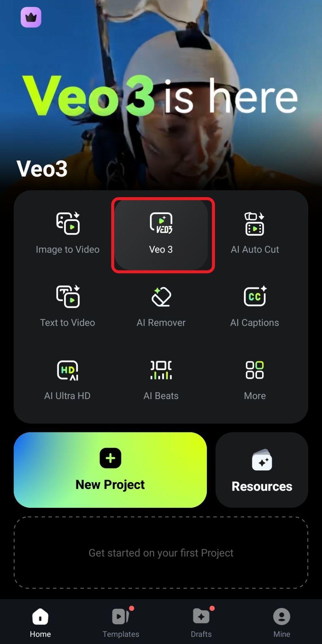 use veo three feature filmora mobile