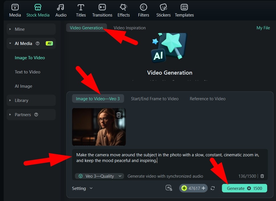 use veo three feature filmora pc