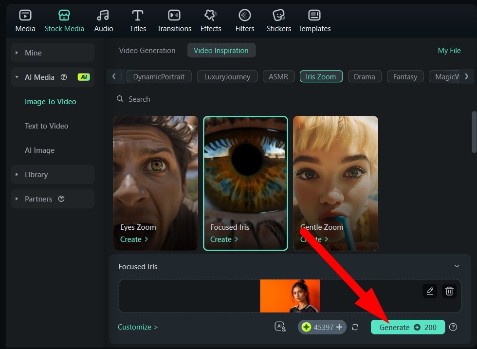 generate eye zoom video filmora pc