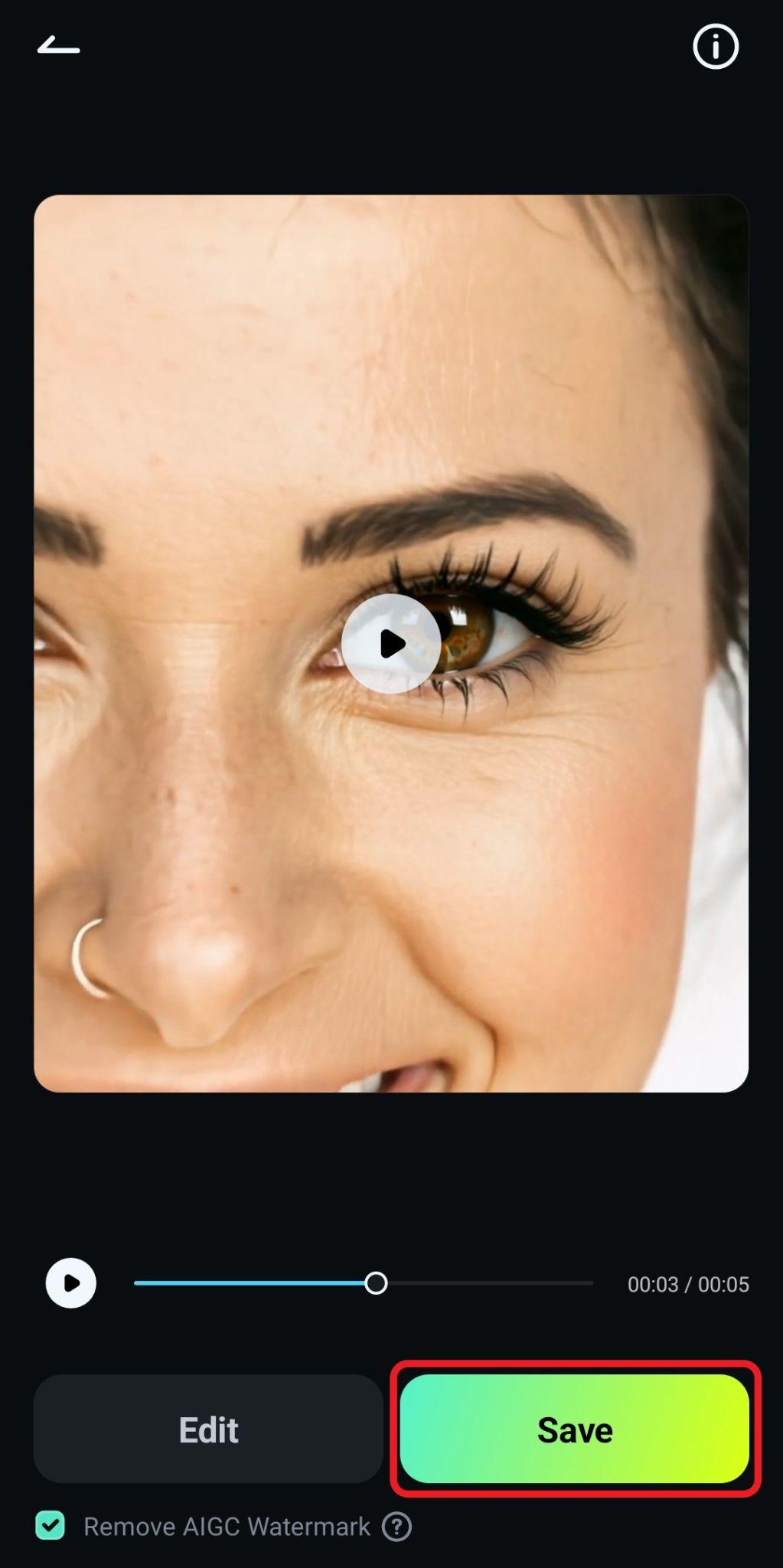 save generated eye zoom video mobile