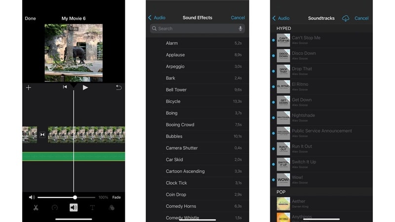 imovie soundtracks sound effects and volume