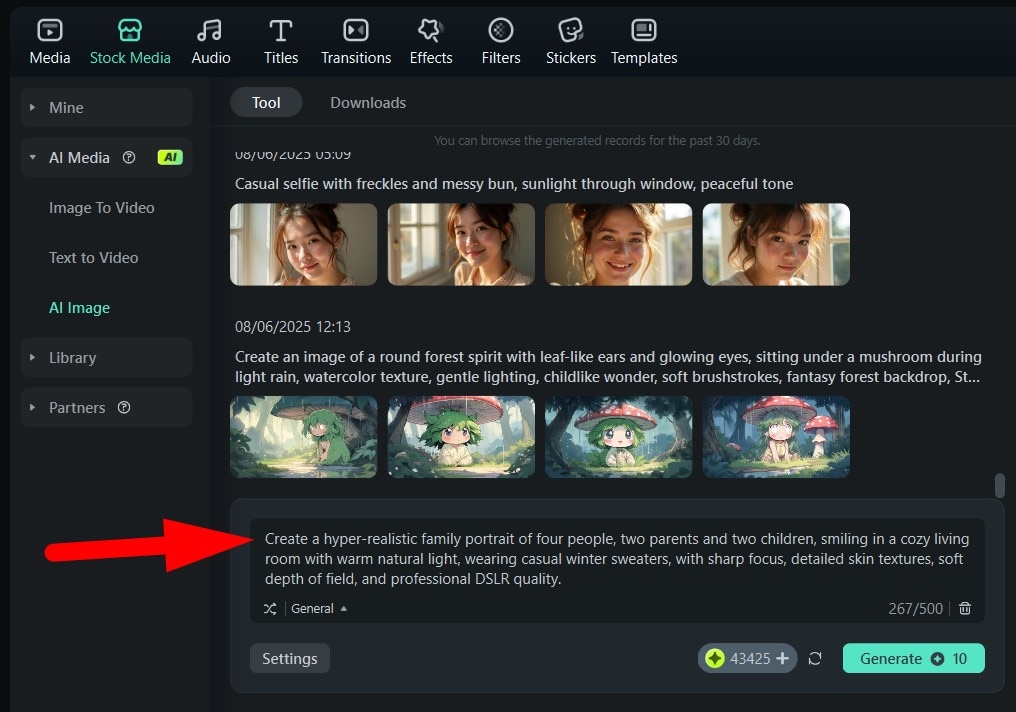 add text prompt filmora ai image