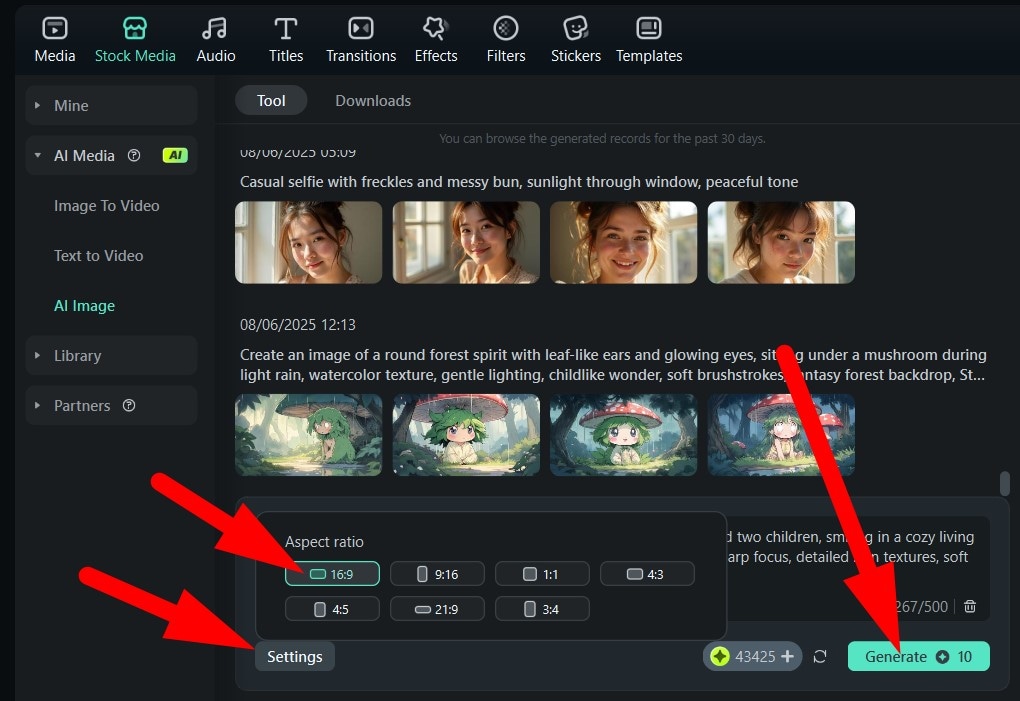 pick aspect ratio and generate photo