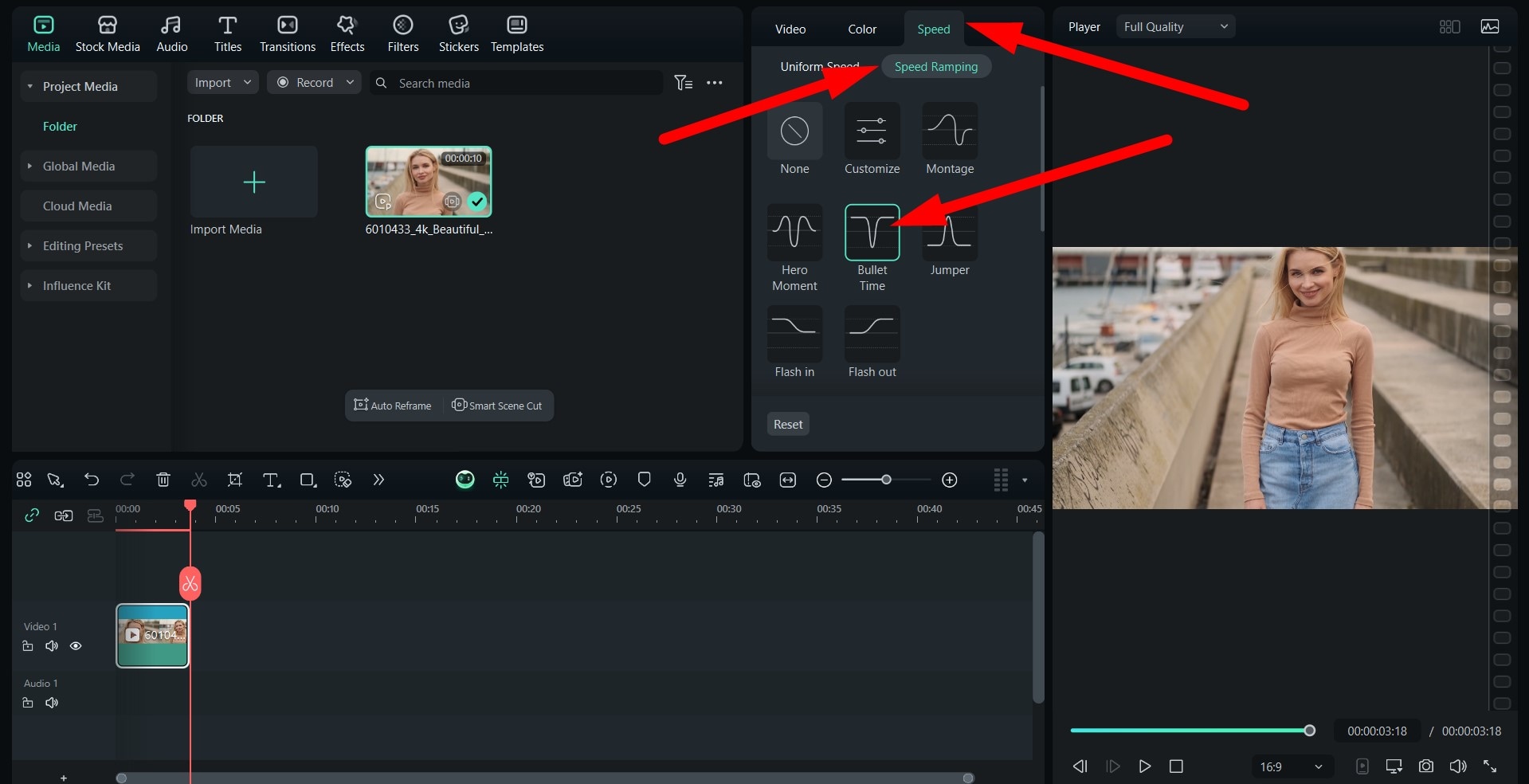 apply speed ramping to video filmora