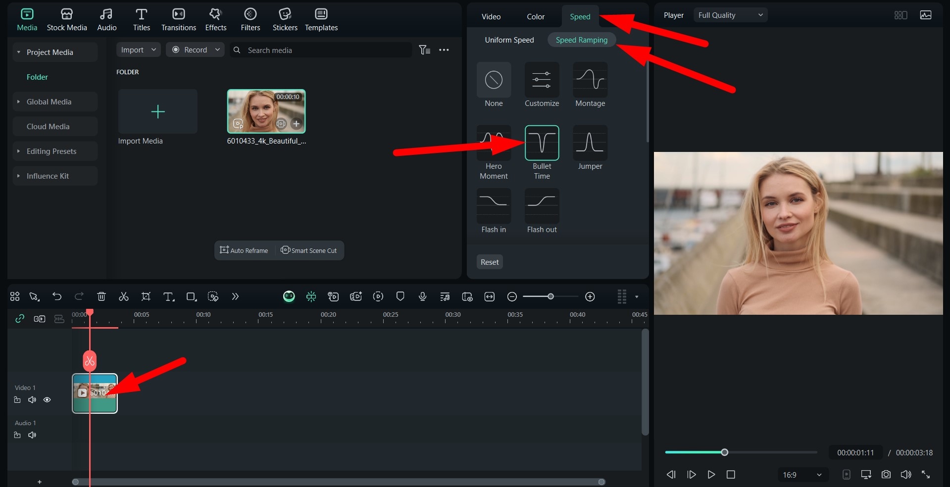 use filmora speed ramping feature pc