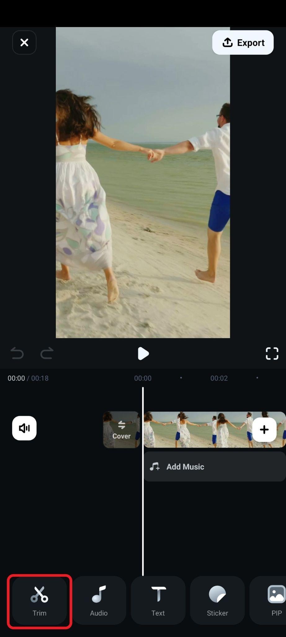 tap on trim feature filmora mobile