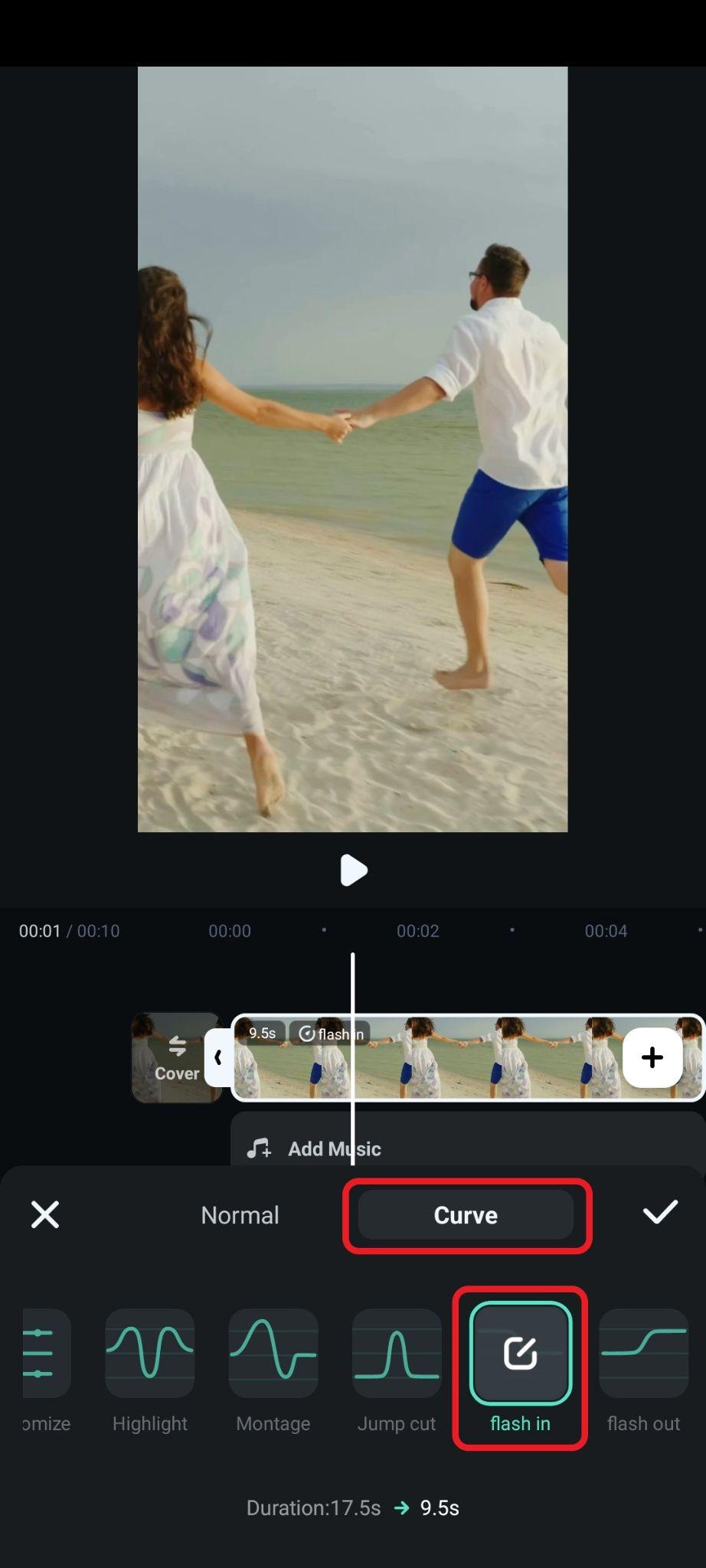 tap on curve and pick template