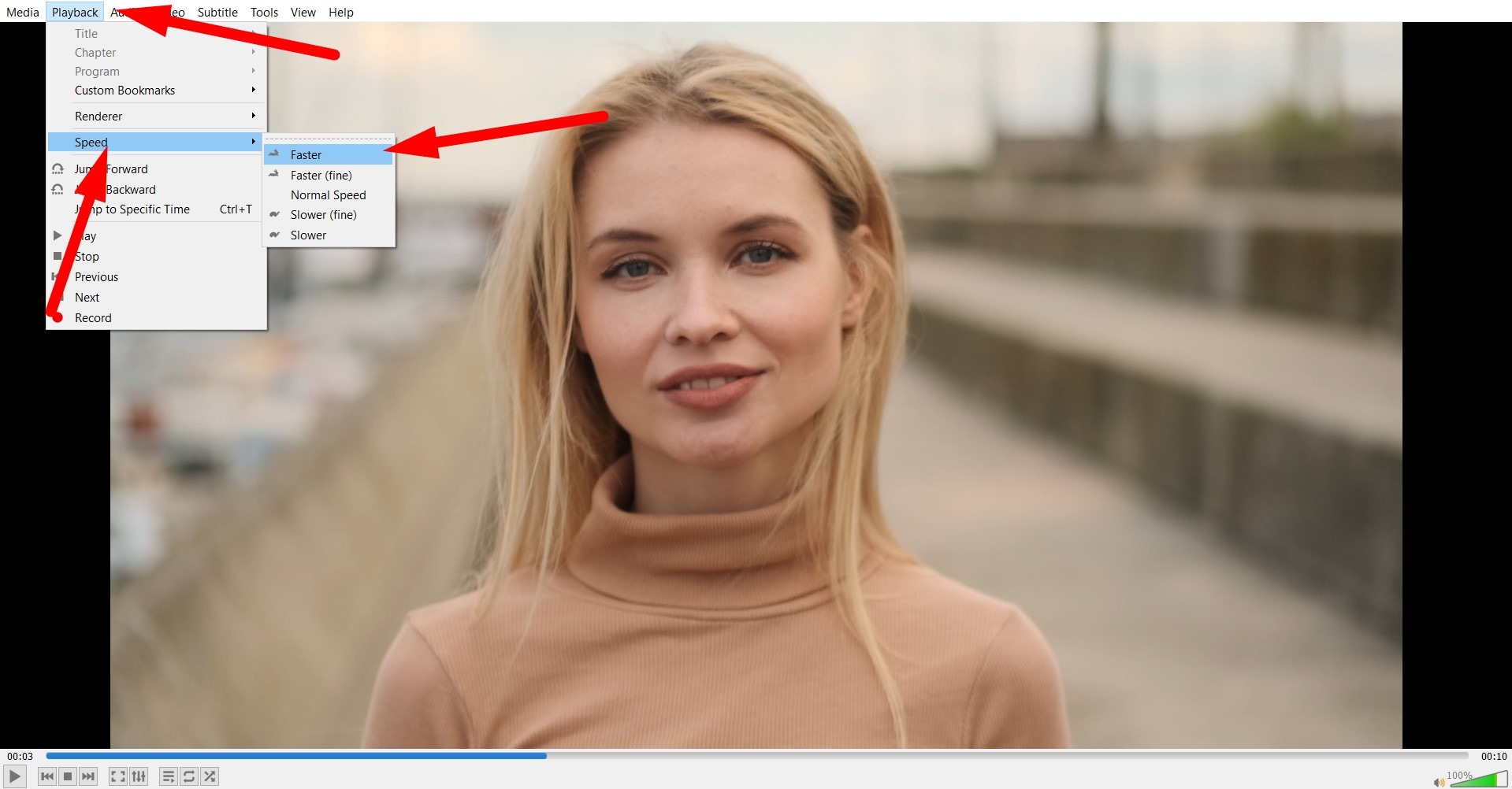 increase speed in vlc faster mode