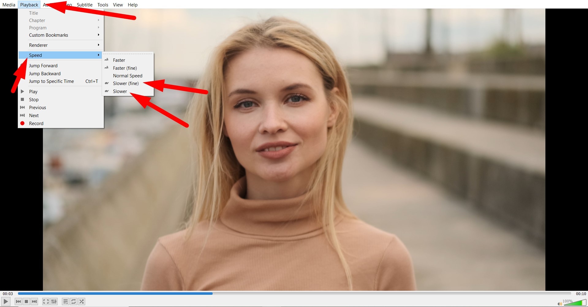 decrease speed in vlc slower fine