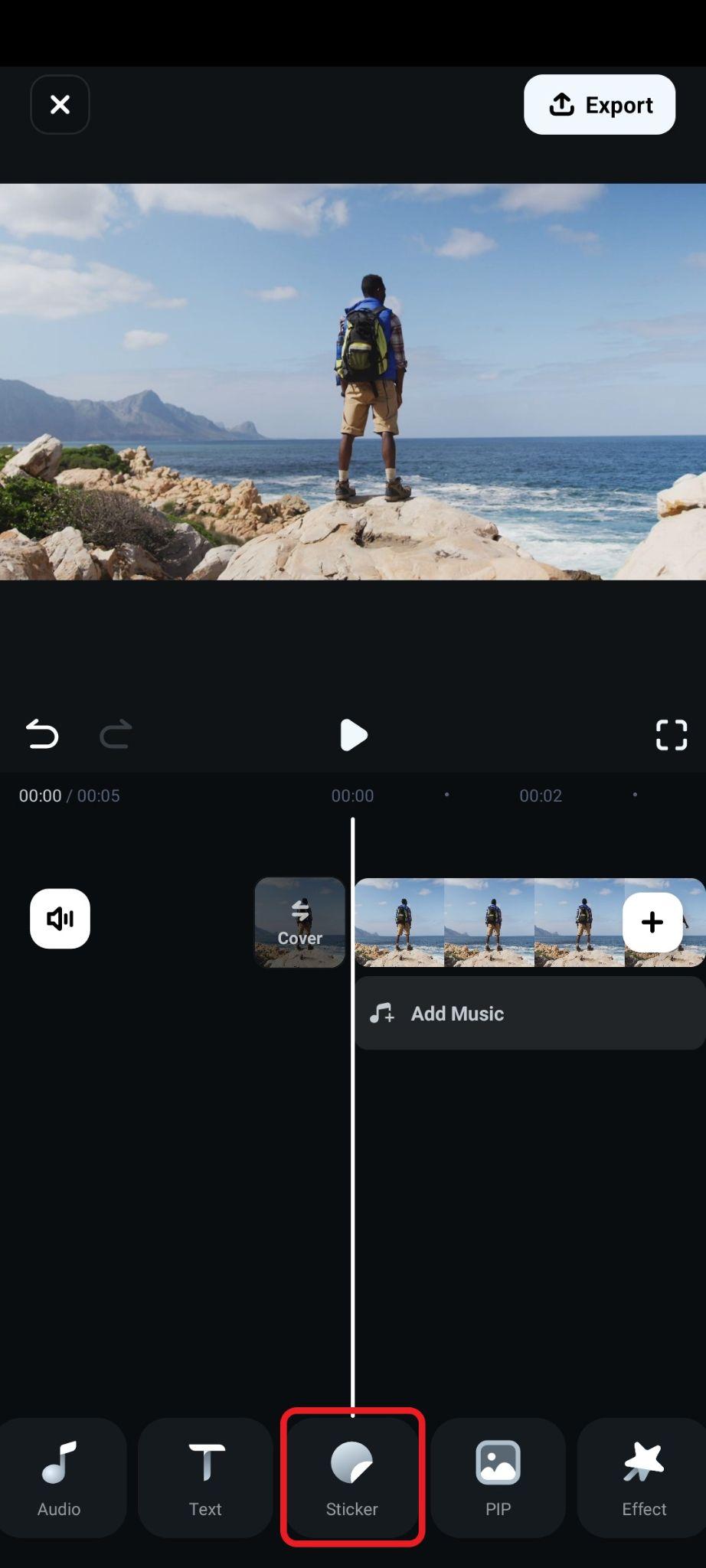 find sticker tab in filmora mobile