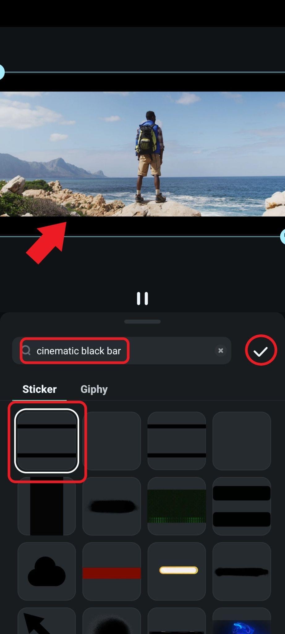 add cinematic black bar sticker mobile